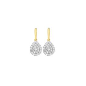 9ct+Two+Tone+Gold+Diamond+Pear+Cluster+Drop+Stud+Earrings