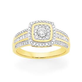 9ct+Gold+Diamond+Cushion+Shape+Ring