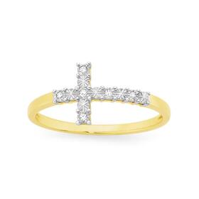 9ct+Gold+Diamond+Cross+Ring