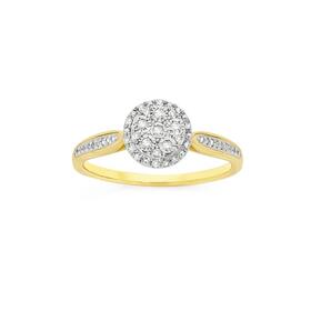 9ct+Two+Tone+Gold+Diamond+Round+Cluster+Ring