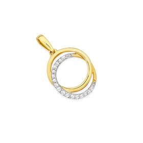 9ct+Gold+Diamond+Double+Circle+Pendant