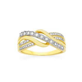 9ct+Two+Tone+Gold+Diamond+Swirl+Crossover+Ring