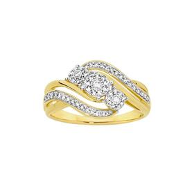 9ct+Two+Tone+Gold+Diamond+Tri+Cluster+Ring