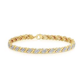 9ct+Gold+Diamond+Cluster+Fancy+Link+Bracelet