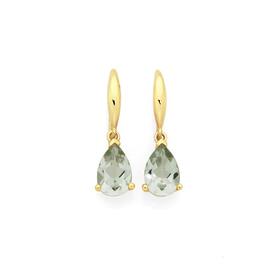 9ct+Gold+Green+Amethyst+Pear+Shape+Earrings