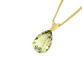 9ct-Gold-Green-Amethyst-Diamond-Pendant on sale