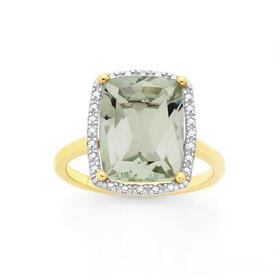9ct-Gold-Green-Amethyst-Long-Cushion-Shape-Ring on sale