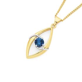 9ct-Gold-Created-Sapphire-Marques-Shape-Pendant on sale