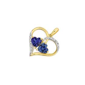 9ct-Gold-Created-Sapphire-Diamond-Heart-Pendant on sale