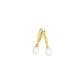 9ct+Gold+Cultured+Freshwater+Pearl+Huggie+Earrings