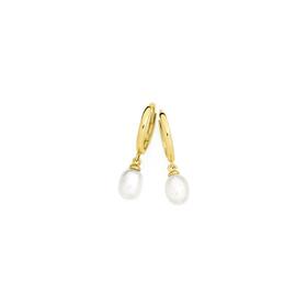 9ct-Gold-Cultured-Freshwater-Pearl-Huggie-Earrings on sale
