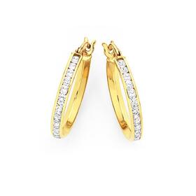 9ct+Gold+Cubic+Zirconia+Hoop+Earrings