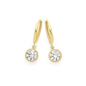 9ct+Gold+Cubic+Zirconia+Round+Huggie+Earrings