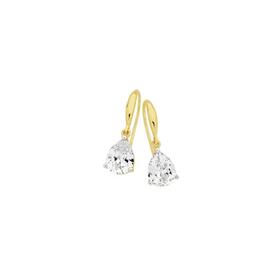 9ct+Gold+CZ+Pear+Claw+Hook+Earrings