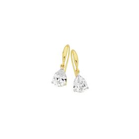9ct-Gold-Cubic-Zirconia-Pear-Hook-Earrings on sale