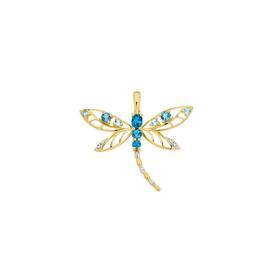 9ct+Gold+Multi+Topaz+Open+Dragonfly+Pendant