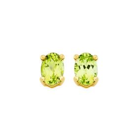 9ct+Gold+Peridot+Oval+Cut+Stud+Earrings