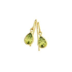 9ct+Gold+Peridot+Pear+Cut+Hook+Earrings