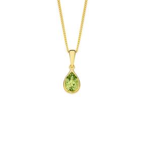 9ct+Gold+Peridot+Pear+Cut+Bezel+Pendant