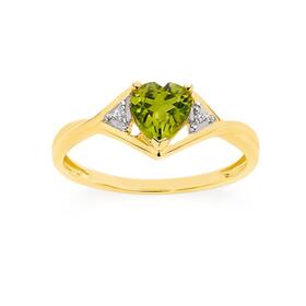 9ct+Gold+Peridot+%26+Diamond+Heart+Ring