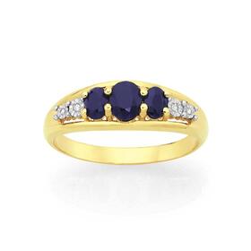 9ct+Gold+Sapphire+%26+Diamond++Trilogy+Ring