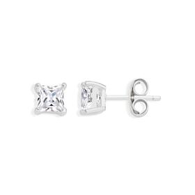 Silver+Square+CZ+Claw+4mm+Stud+Earrings