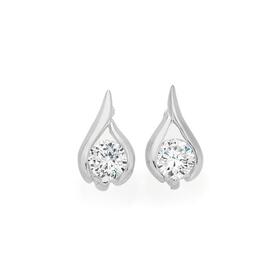 Silver+Cubic+Zirconia+In+Small+Teardrop+Stud+Earrings