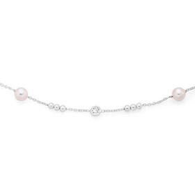 Silver+42cm%2B5+Synthetic+Pearl+%26CZ+Fancy+Bead+Necklet