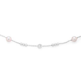 Sterling-Silver-42cm5-Synthetic-Pearl-Cubic-Zirconia-Fancy-Bead-Necklet on sale