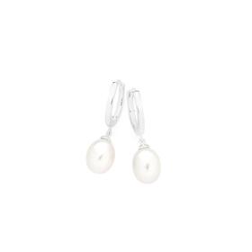 Silver-Cultured-Freshwater-Pearl-Drop-On-Huggie-Earrings on sale