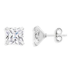 Silver+7mm+Square+CZ+Stud+Earrings