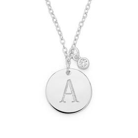 Silver+Initial+A+Disc+With+CZ+Charm+Necklace