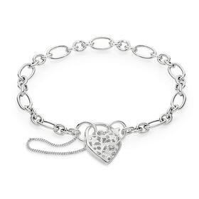 Silver-19cm-Oval-Round-Cable-Filigree-Padlock-Bracelet on sale