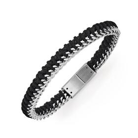 Steel+21cm+Black+Leather+%26+Textile+Foxtail+Bracelet