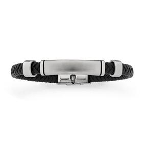 Stainless-Steel-21cm-Black-Leather-ID-Mens-Bracelet on sale