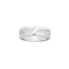 Silver-CZ-Polished-Diagonal-Stripe-Mens-Ring on sale
