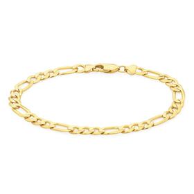 9ct+Gold+21cm+Solid+Concave+3%2B1+Figaro+Bracelet