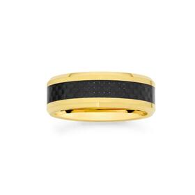 Tungsten-Carbide-Carbon-Centre-Yellow-Gold-Edge-Ring on sale