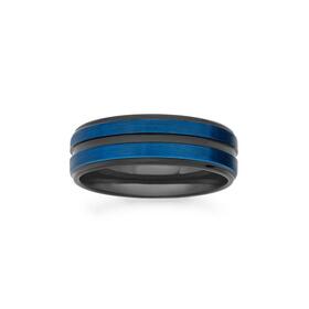 Tungsten-Carbide-Black-with-Two-Blue-Line-Stripes-Ring-Size-Z on sale