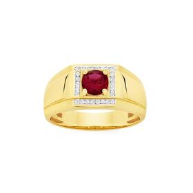 9ct-Gold-Diamond-Created-Ruby-Mens-Ring on sale
