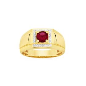 9ct-Gold-Diamond-Created-Ruby-Gents-Ring on sale