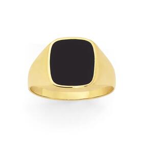 9ct+Gold+Black+Agate+Signet+Gents+Ring