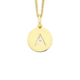 9ct+Gold+Initial++A++Sanserif+Round+Disc+Pendant