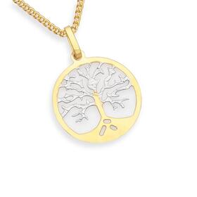 9ct+Gold+Two+Tone+Tree+of+Life+Circle+Pendant