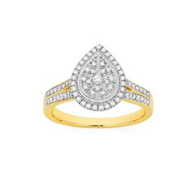 9ct+Gold+Diamond+Pear+Cluster+Ring