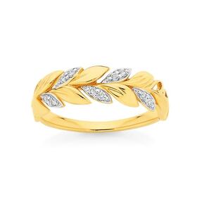 9ct+Gold+Diamond+Leaves+Ring