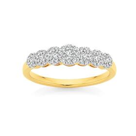 9ct+Gold+Diamond+7+Cluster+Ring