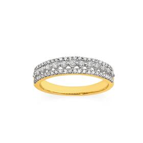 9ct+Gold+Diamond+Three+Row+Band