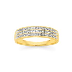 9ct+Gold+Diamond+3+Row+Band