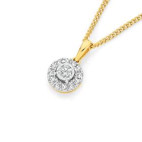 9ct+Two+Tone+Gold+Diamond+Halo+Pendant